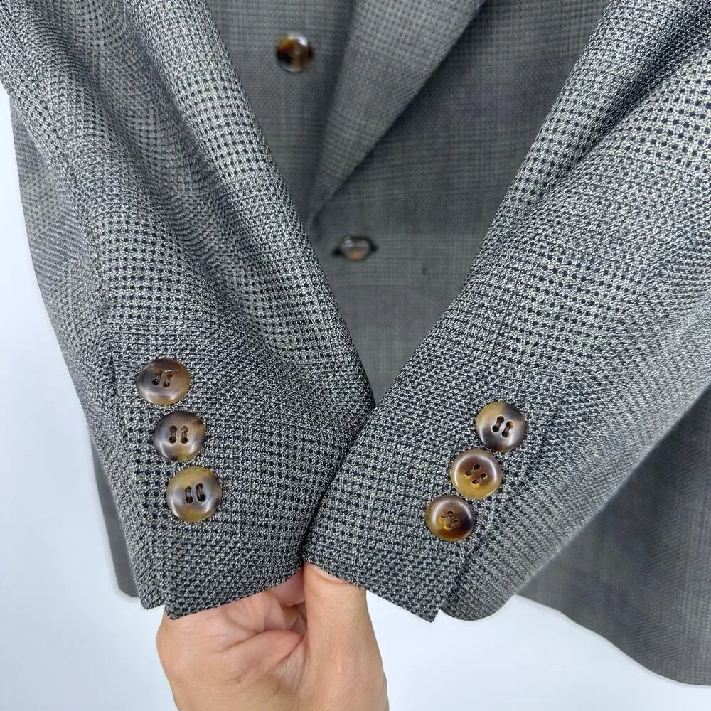 Canali Mens 42R EU52 Double Breasted Sport Coat Jacket Wool Checked Brown Italy